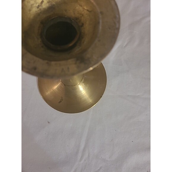 Vtg Solid Brass Handmade Candlestick Holder Unique Large Base 6"tall X4.5" Base - Picture 8 of 8